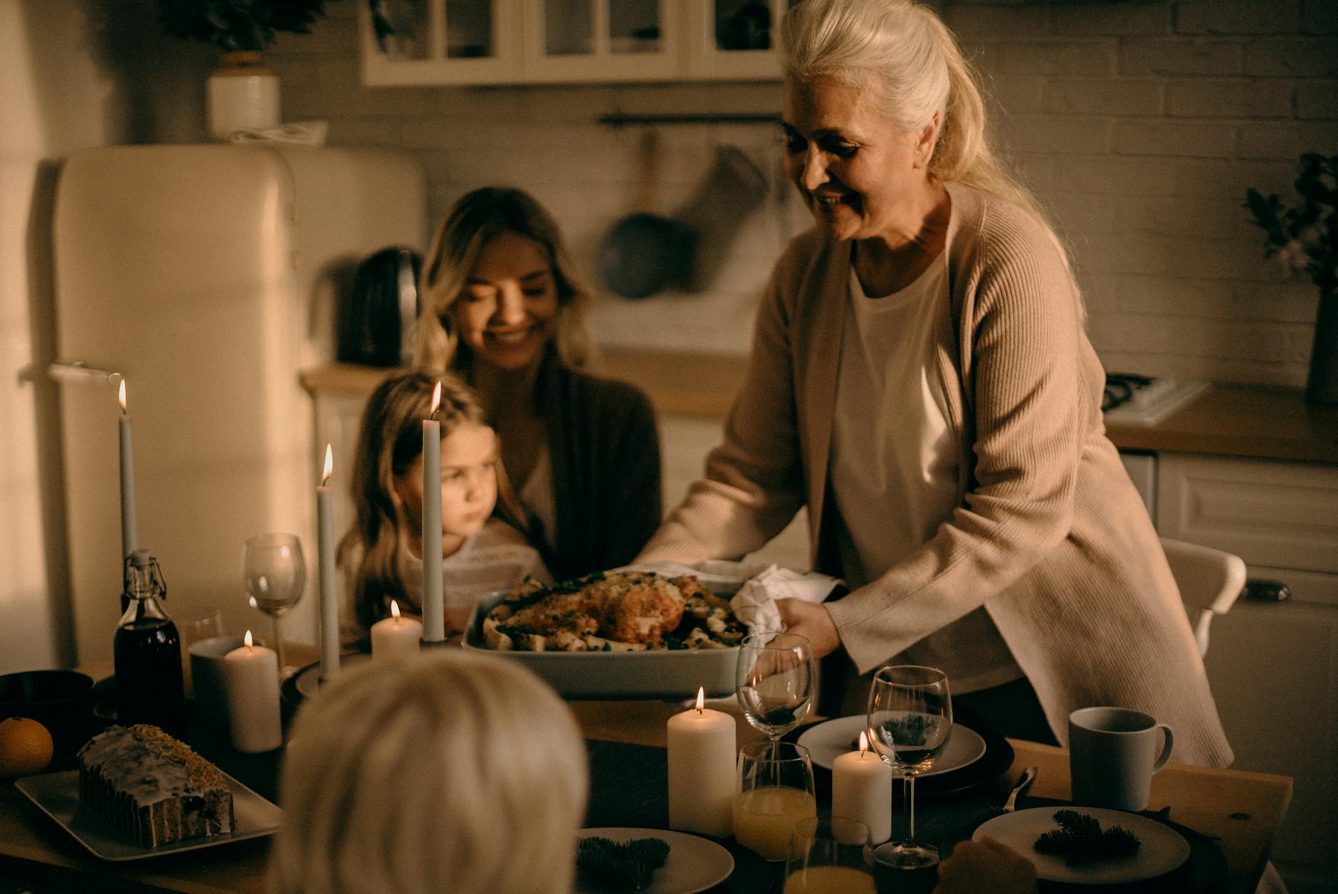 woman holding pan with food